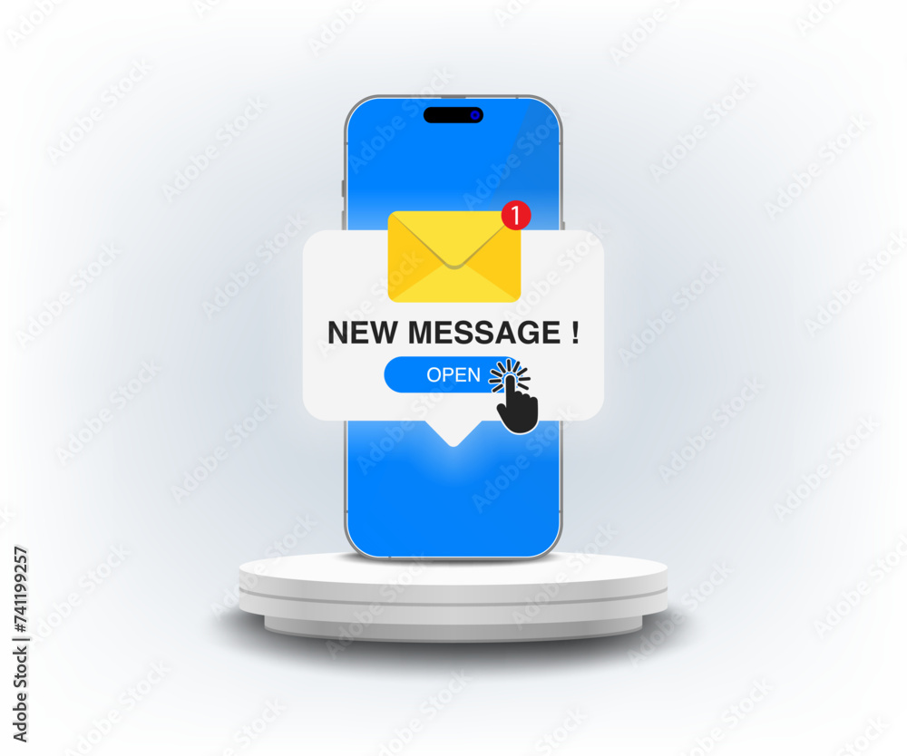 Poster realistic smartphone mockup with new messages notification concept. new message alert and pop-up. in