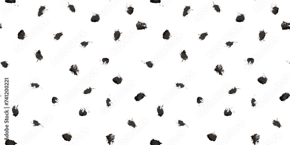Wall mural dash pattern on white background. wrapping paper with small black dots painted with a brush. seamles