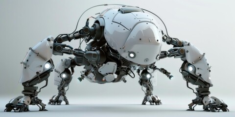 Futuristic robotics mingling with steam punk aesthetics powered by minimalist green energy solutions