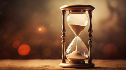 Vintage Hourglass Counting Down Time on a Warm Glowing Background, Concept of Passing Time