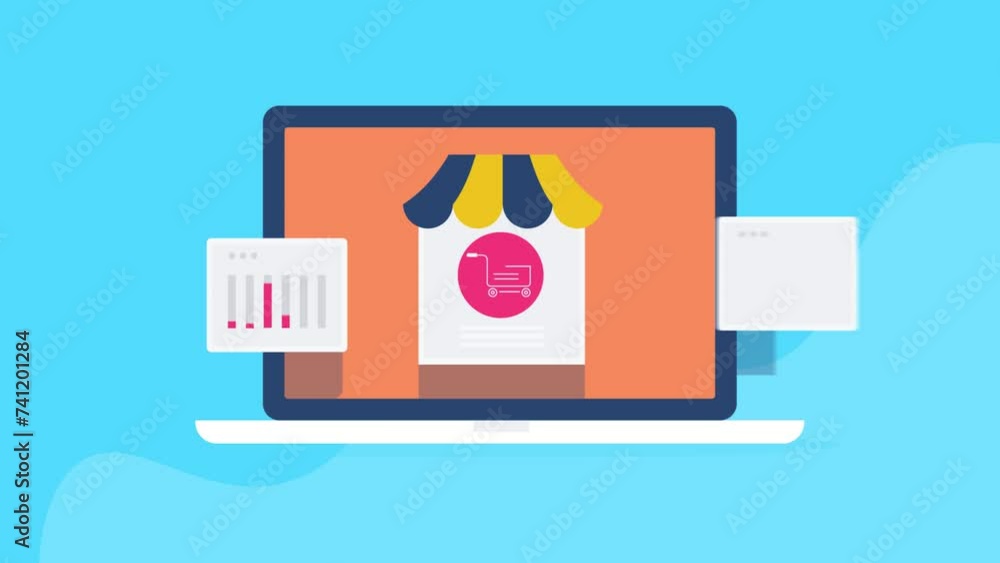 Poster ecommerce shopping cart website data analytics, display sales order, inventory, financial report gra