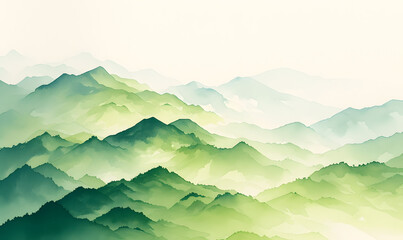 Hand drawn watercolor green mountain landscape, Generative AI - obrazy, fototapety, plakaty