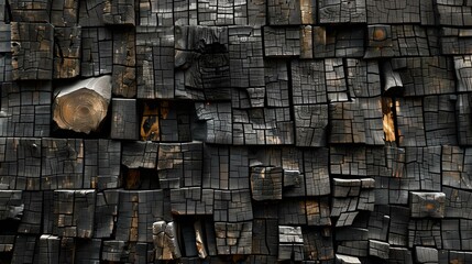 Abstract wooden textured wall with charred pieces and contrasts. dark tones, ideal for backgrounds and textures. AI