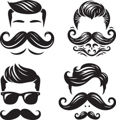 Set of Handsome Man with Mustache Vector Illustration, Cool Hairstyle with Mustache Vector Illustration Bundle