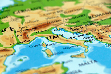 world map of italy and neighbouring countries in close up