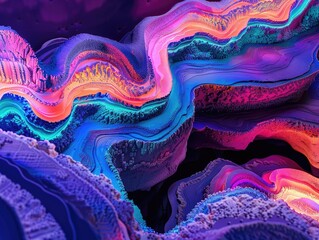 Abstract neon universe where digital and organic blend glowing landscapes pulsating with lifes rhythm