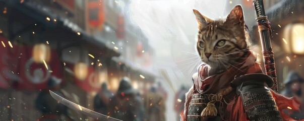 Samurai cat in a historical setting a fearless warrior with a noble heart