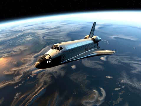 Space tourism shuttle docking at a space station Earths curvature in the background