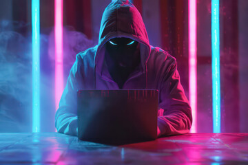 Hoodie hacker cyber security using laptop. Techonology and business concept. Generative ai..