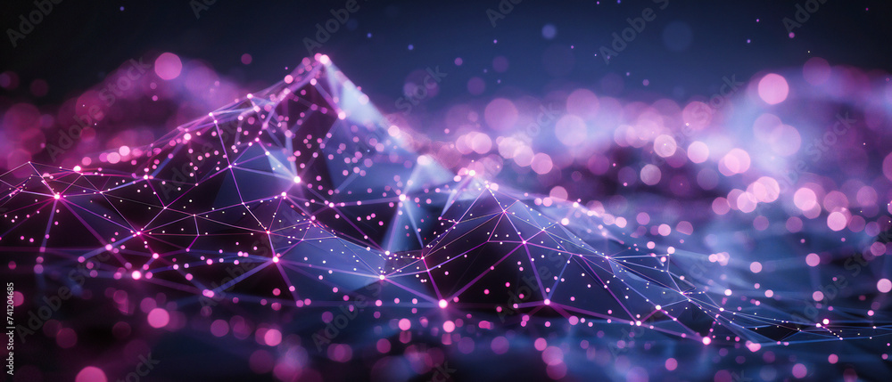 Poster futuristic mesh, a digital landscape of connections and data, visualizing the complexity of technolo