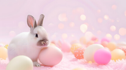Naklejka na ściany i meble Cute rabbit and easter eggs. Concept of happy easter day.