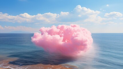Pink clouds floating above the sea
