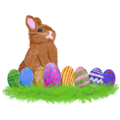 The easter egg and rabbit  for holiday concept.