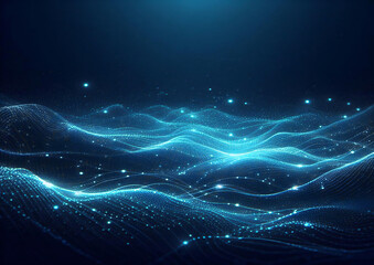 Abstract blue wave background blockchain data flow network line Generative AI