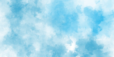 Abstract blue sky Watercolor background, Illustration, texture for design.Background with clouds on blue sky. Beautiful cloudscape with natural white tiny clouds,shiny and bright colorful background