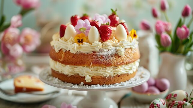 Traditional Easter cake tres leches cake with three types of milk