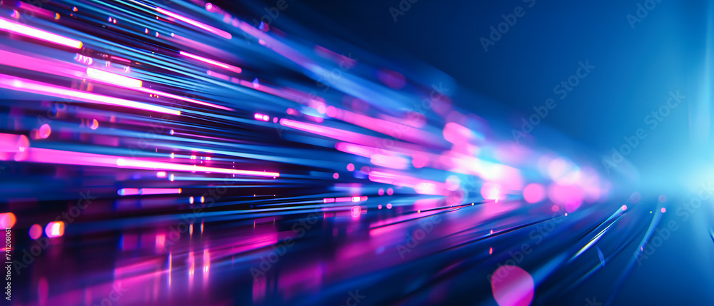 Poster speeding through the night, the highway lights merge into streams of color, capturing the rush of mo