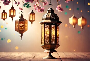 lantern on the wall, background for Islamic events, celebrations, eid, Ramadan Kareem