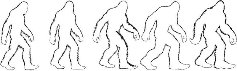 Obraz premium Bigfoot line art, mythical creature illustration, perfect for cryptology, mystery themes, and wilderness exploration. Captures the enigmatic Bigfoot in motion, ideal for engaging content
