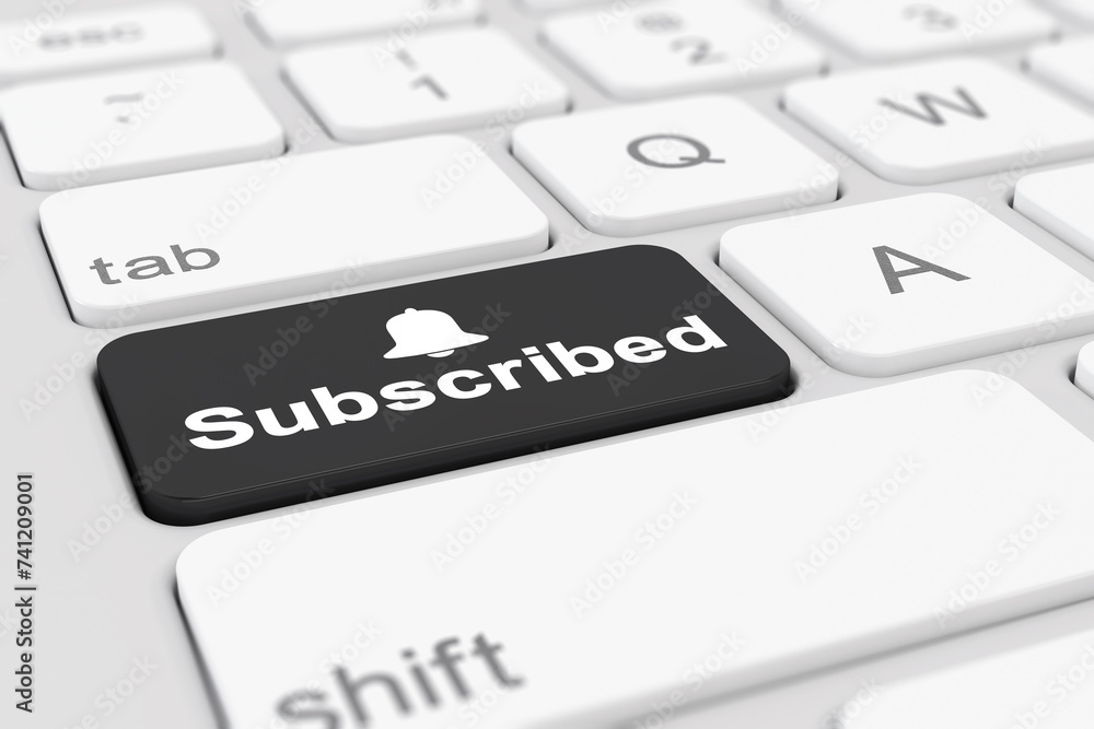 Aufkleber 3d rendering of a white keyboard with a black key and the keyword subscribed - business concept.