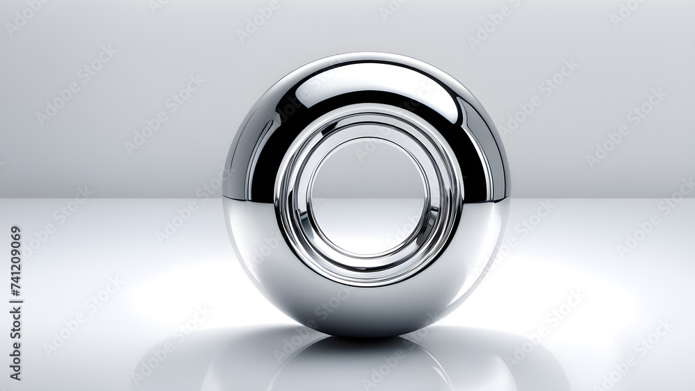 Aufkleber abstract-chrome-object-in-3d-floating-centrally-against-a-pristine-white-backdrop-reflection-of-am