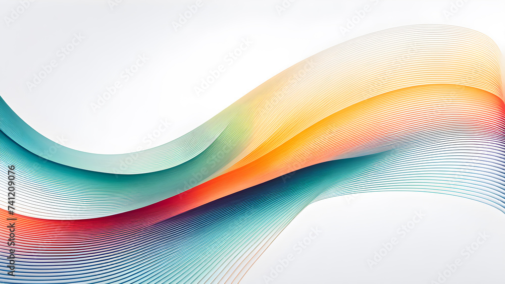 Poster abstract-waves-of-multicolored-stripes-curve-gracefully-across-the-center-of-a-stark-white-backgroun