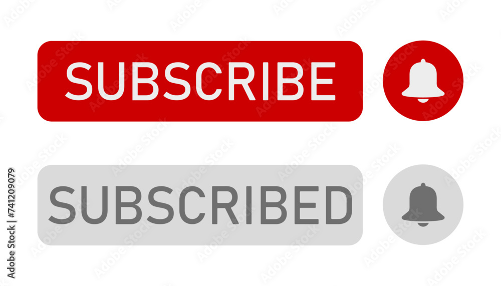 Poster vector illustration of red and gray buttons with subscribe, subscribed and notification bell buttons
