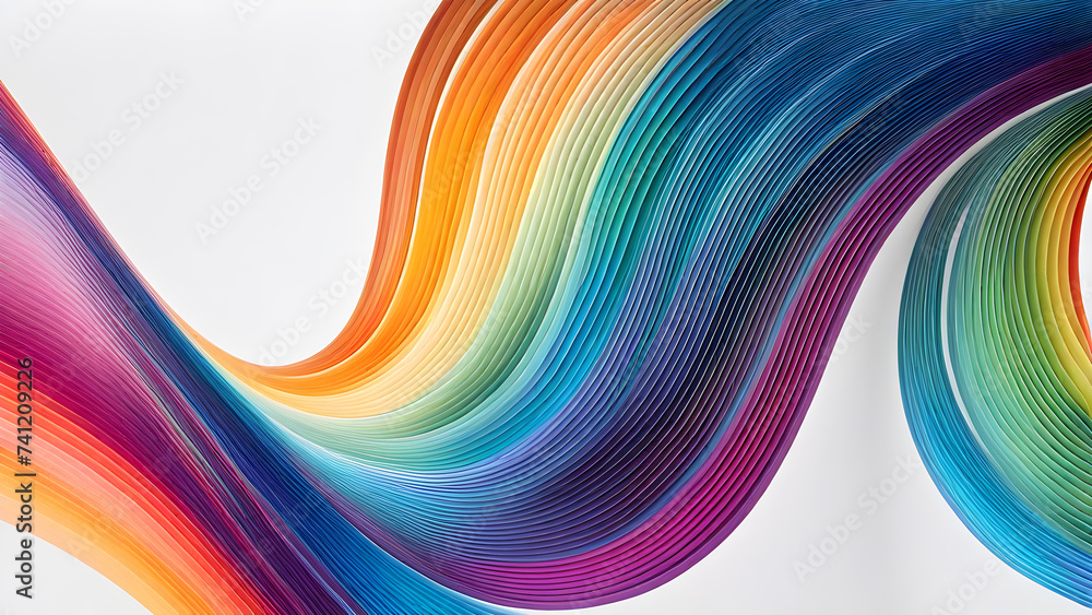 Poster abstract-waves-of-multicolored-stripes-curve-gracefully-across-the-center-of-a-stark-white-backgroun