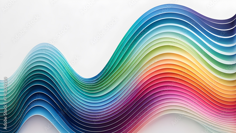 Poster abstract-waves-of-multicolored-stripes-curve-gracefully-across-the-center-of-a-stark-white-backgroun