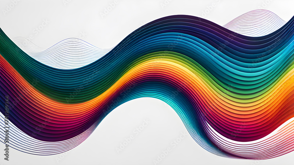Poster abstract-waves-of-multicolored-stripes-curve-gracefully-across-the-center-of-a-stark-white-backgroun