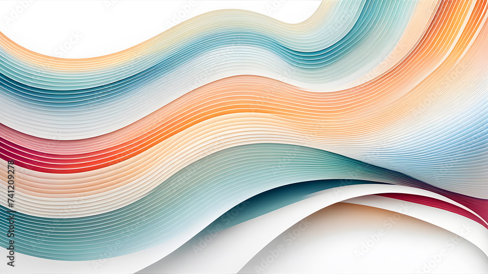 Poster abstract-waves-of-multicolored-stripes-curve-gracefully-across-the-center-of-a-stark-white-backgroun