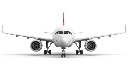 Commercial Airplane Front View Isolated on White Background