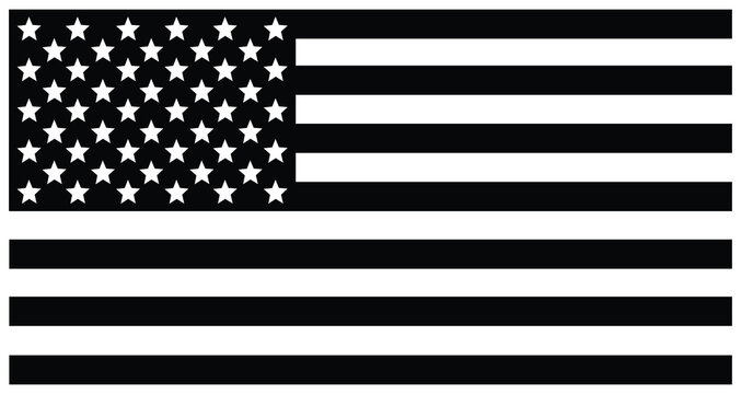 black and white version of the US flag vector isolated on wite bg.