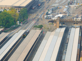 An aerial view of the railway station in the central of the city.