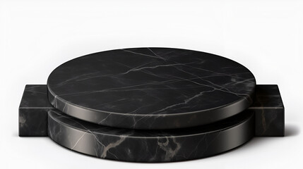 Empty black marble podium isolated on white background,