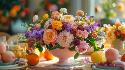 Fototapeta na wymiar A vase of flowers sitting on top of a table