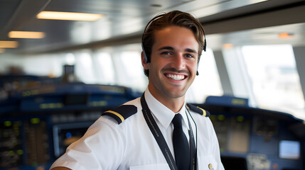 
smiling pilot in the airport