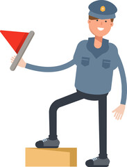 Police Character Holding Flag
