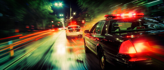 the police in hot pursuit of a runaway driver speeding through the city streets - 741215087