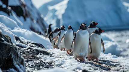 Penguin on iceberg, wildlife of Antarctica.