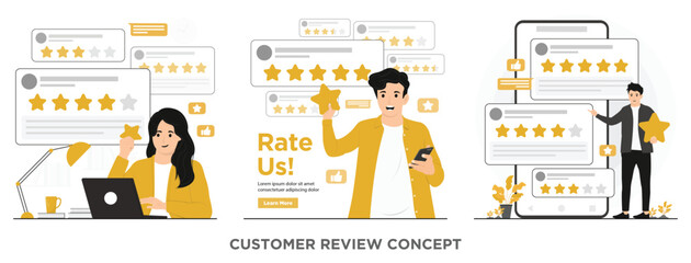 Obraz na płótnie Canvas Flat vector customer review feedback concept illustration