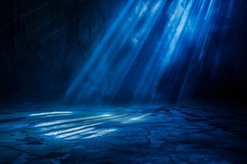 Obraz premium Blue Light Shines Down on Ground. Generative AI