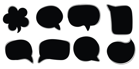 Speech bubbles. Cloud speech bubbles set. Hand drawn doodle black  frame collection. Set of frames for text isolated on white background. Vector illustration. 