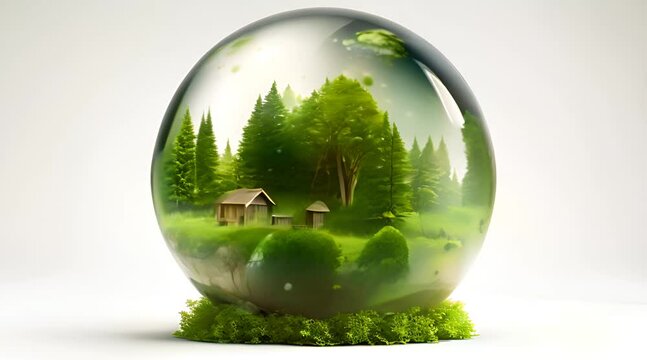 view of green plants inside a glass ball