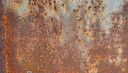 Background. The texture of the old rusty metal plate with cracks and corrosion; close-up; vertical orientation