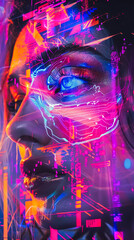 Design meets technology in a neon world where data and algorithms create visual art against a tech savvy background