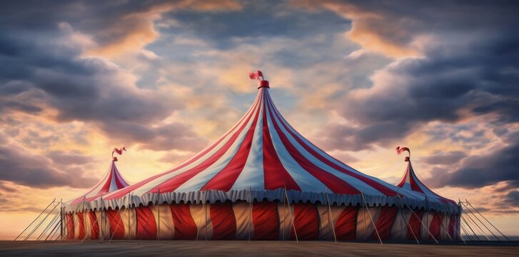 Circus tents standing on a green field