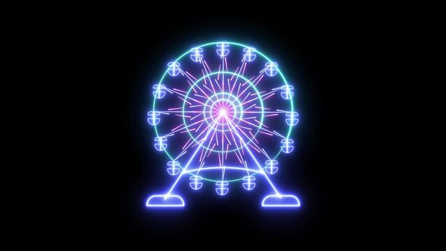 animated ferris wheel rotating neon ferris wheel funfair festival entertainment people alpha 4k looping