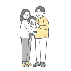 小さい子供が1人いる若い3人家族の全身イラスト1