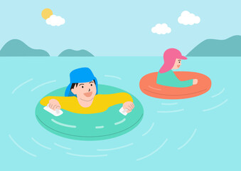 Vector illustration of children playing in the water.